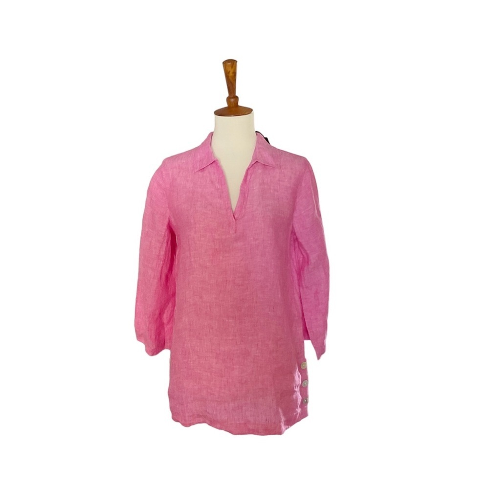 Tahari 100% Linen Pink Blouse Size Small Lightweight Summer Top